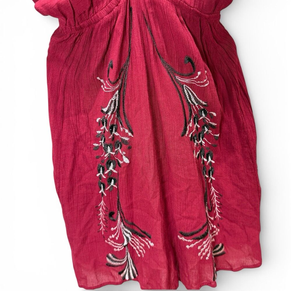 Free People Bonjour Mini Dress Size L Red Embroidered Floral Ballon Flowy Boho - Picture 8 of 15